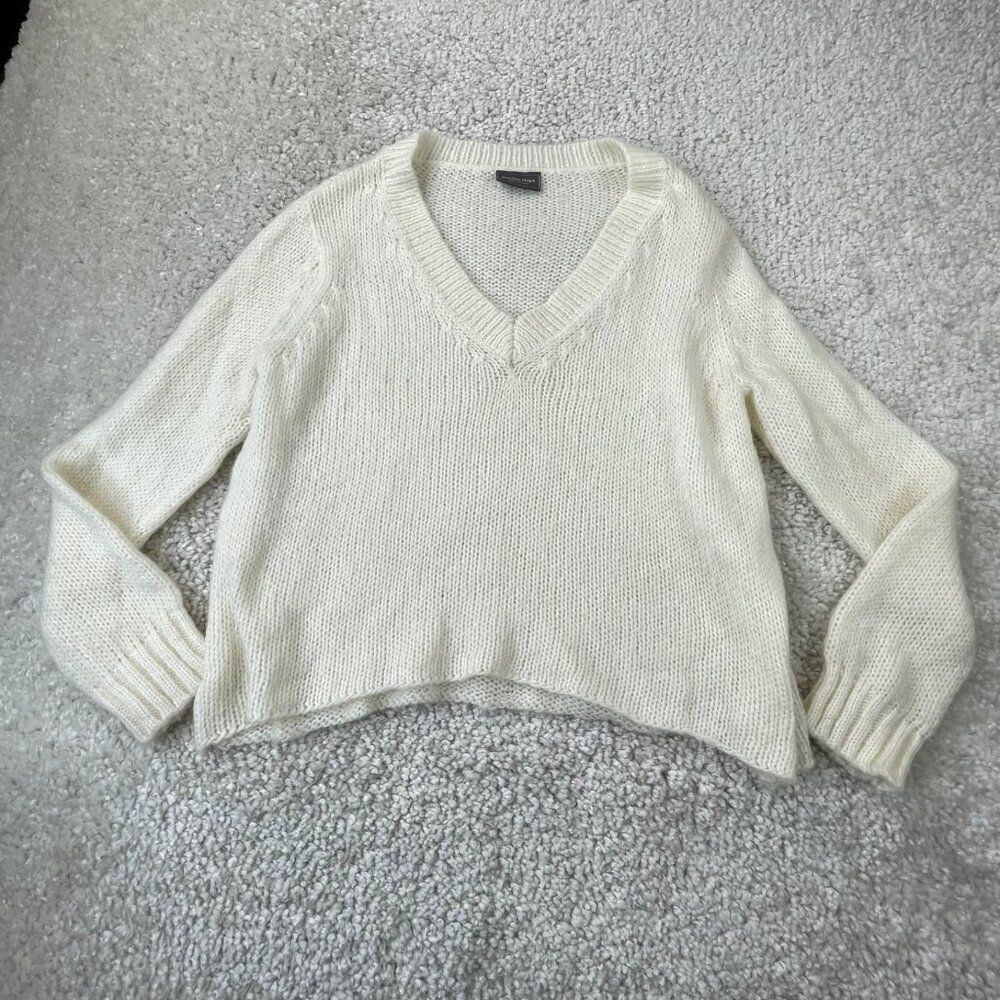 Wooden Ships Mohair Wool V-Neck Sweater Cream Ivory Womens S/M